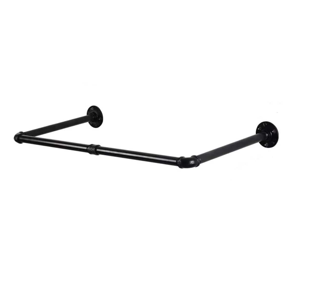 32" Black Metal Wall Mounted Industrial Pipe Clothes Rack